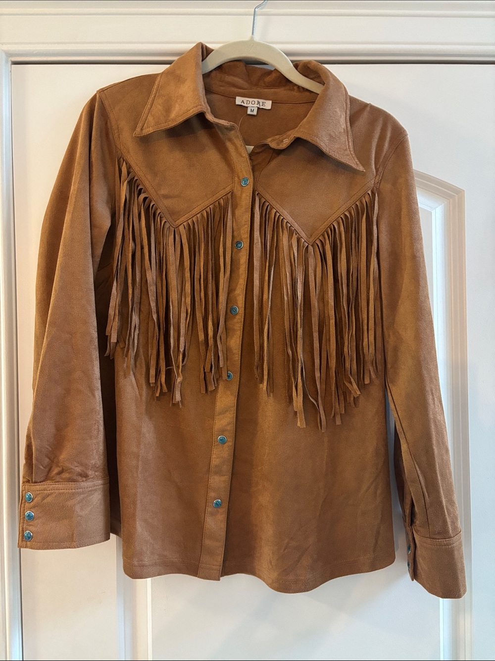 Adore Cognac Suede Fringe Western Shirt Jacket